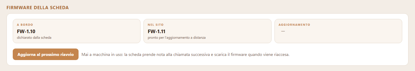 Schermata: il riquadro del firmware nella pagina della macchina